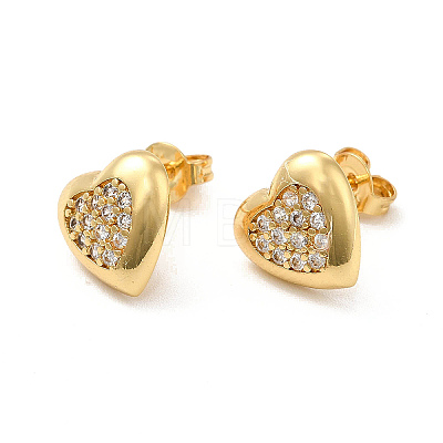 Rack Plating Brass Micro Pave Clear Cubic Zirconia Heart Stud Earrings EJEW-F301-20-1