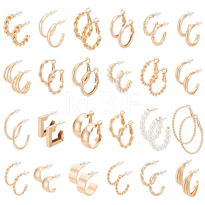 24 Pairs Zinc Alloy Stud Earring & Hoop Earring Sets EJEW-UN0005-42B-1