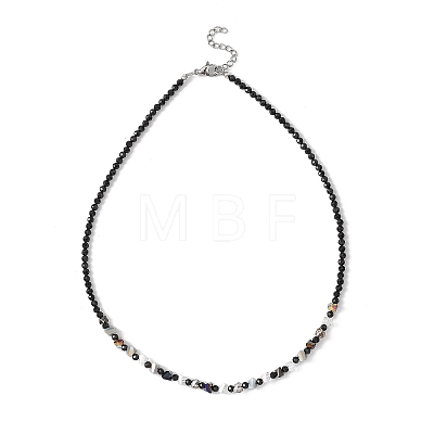 Electroplate Glass Triangle and Faceted Round Natural Black Spinel Beaded Necklaces for Women NJEW-JN05666-1