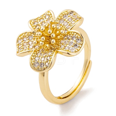 Brass Micro Pave Cubic Zirconia Rings KK-K367-09G-1