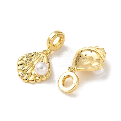 Shell Shape Brass Micro Pave Cubic Zirconia European Dangle Charms KK-P351-02G-1