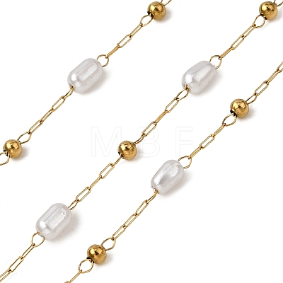 Handmade 304 Stainless Steel ABS Plastic Pearl Beaded Oval Link Chains CHS-L032-01G-01-1