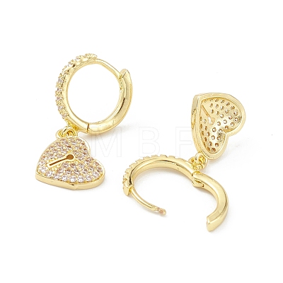 Heart Lock Rack Plating Brass Cubic Zirconia Hoop Earrings EJEW-K245-17A-1