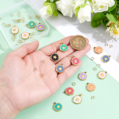 16Pcs 304 Stainless Steel Enamel Pendants STAS-BC0004-29G-01-1