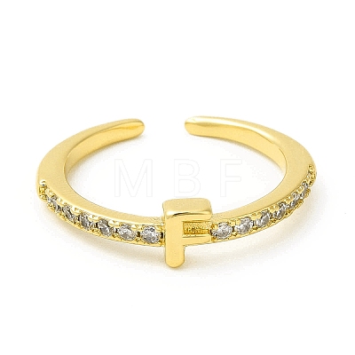 Clear Cubic Zirconia Initial Letter Open Cuff Ring RJEW-H120-09G-F-1