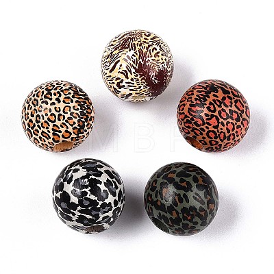 Printed Schima Wood Beads WOOD-N017-01-1