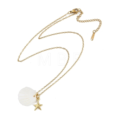 Summer Beach Shell Shape & Starfish Pendant Necklaces NJEW-B118-03G-07-1