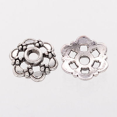 6-Petal Filigree Flower Tibetan Silver Bead Caps X-AA0502-NF-1