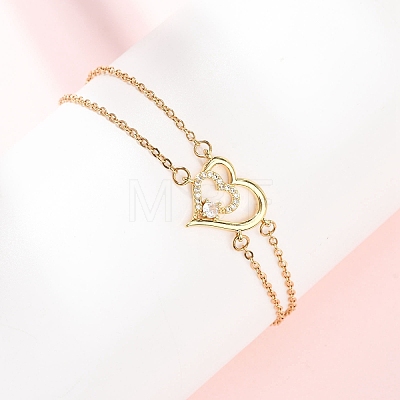 Brass Micro Pave Clear Cubic Zirconia Cable Chain Double Layers Bracelets BJEW-C155-02G-1