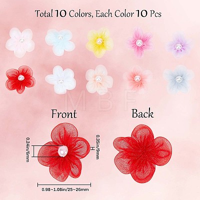 Gorgecraft 100Pcs 10 Colors Organza 5-Petal Flower Ornament Accessories DIY-GF0006-94-1