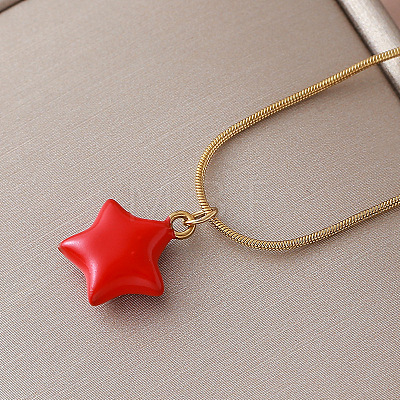 Valentine's Day 304 Stainless Steel Enamel Red Heart Pendant Necklaces with Glass for Women IF7450-1