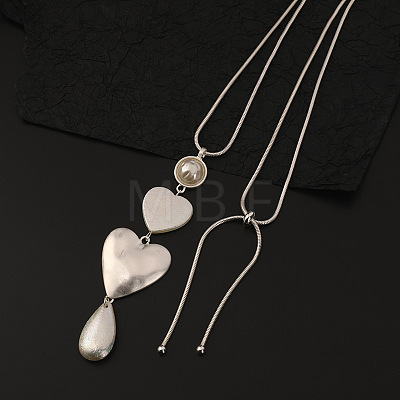 Heart & Teardrop Alloy Plastic Imitation Pearl Pendant Slider Snake Chain Long Necklaces for Women WG79394-01-1