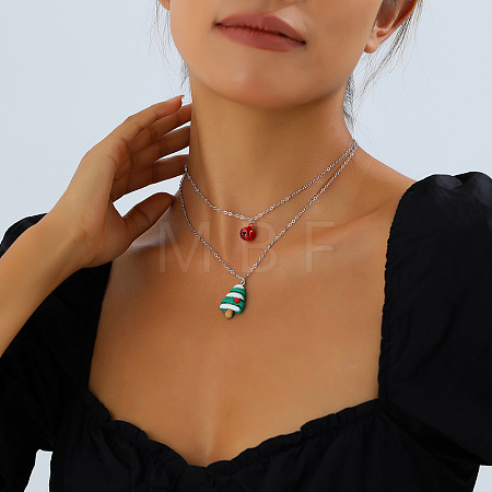 Christmas Iron & Alloy & Resin Bell Pendant Double Layer Necklaces FS-WGA1E78-02-1