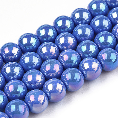 Electroplate Opaque Glass Beads Strands GLAA-T032-P10mm-AB11-1
