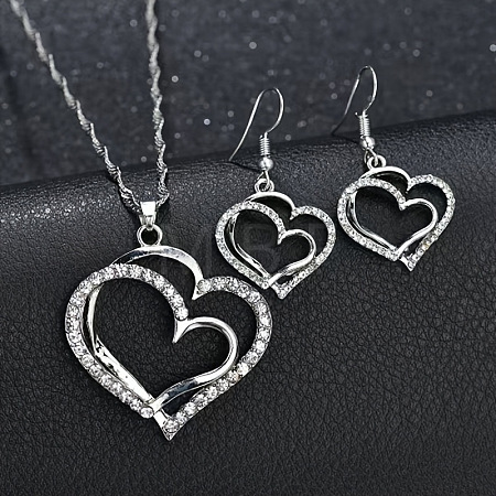 Heart Alloy Crystal Rhinestone Pendant Necklace & Dangle Earring Sets FS-WG8597C-02-1
