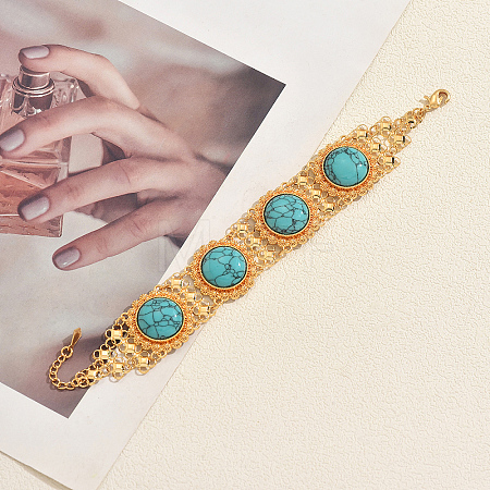 Bohemian Alloy Pave Natural & Dyed Magnesite Beads Link Chain Bracelets KI5721-1