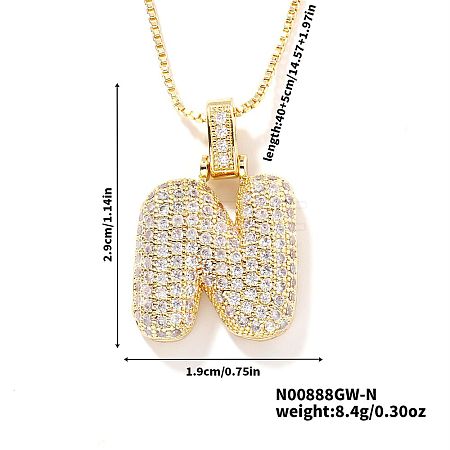 Elegant Brass Micro Pave Clear Cubic Zirconia 3D Initial Necklaces DV4415-12-1