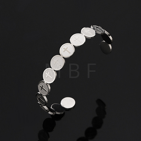 201 Stainless Steel Cuff Bangles for Women BJEW-T024-01B-P-1