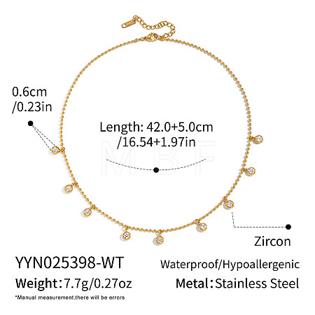 304 Stainless Steel Pave Cubic Zirconia Flat Round Tassel Bib Necklaces for Women LX9031-2-1