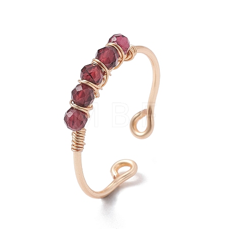 Copper Wire Wrapped Natural Garnet Open Ring RJEW-JR00630-04-1