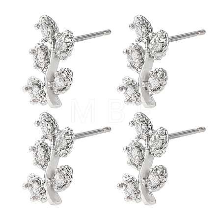 SHEGRACE Leafy Branch Brass Micro Clear Pave Cubic Zirconia Stud Earrings XGRQ4N998-717P-1
