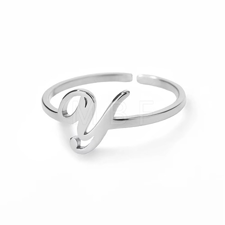 Adjustable 201 Stainless Steel Letter Open Cuff Rings for Women FS-WG61269-51-1