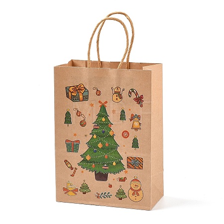 Christmas Theme Printed Kraft Paper Bags with Handles ABAG-M008-08E-1