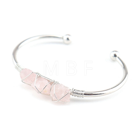 Natural Rose Quartz Chips Beaded Cuff Bangles PW-WG90661-05-1