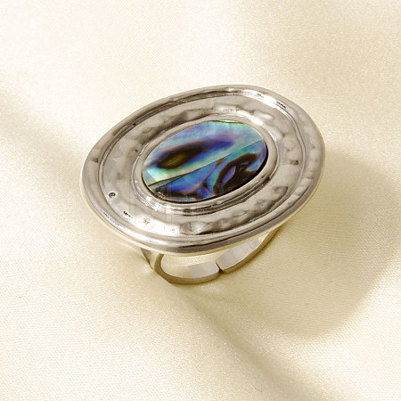 304 Stainless Steel with Oval Natural Shell Cuff Open Rings for Women LF4913-2-1