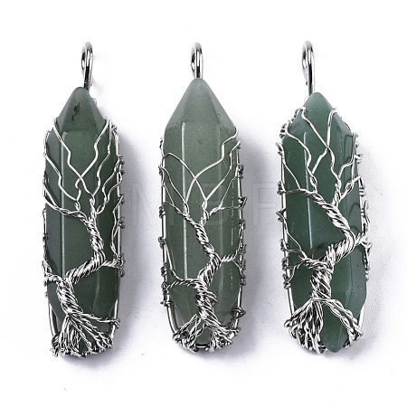 Natural Green Aventurine Big Wire Wrapped Pointed Pendants G-T133-P02D-1