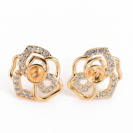 Brass Micro Pave Clear Cubic Zirconia Stud Earring Findings KK-S356-239-NF-1
