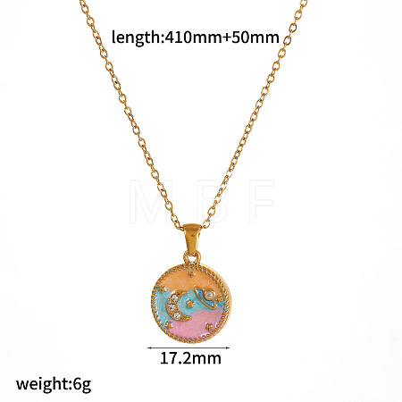 304 Stainless Steel Enamel Moon Pendant Necklaces WG5B215-03-1