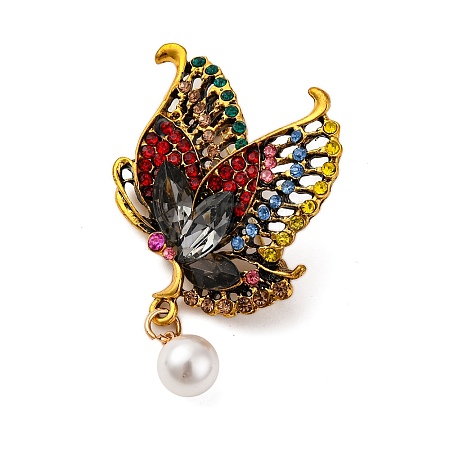 Butterfly Alloy Rhinestone Brooches JEWB-I034-35AG-01-1