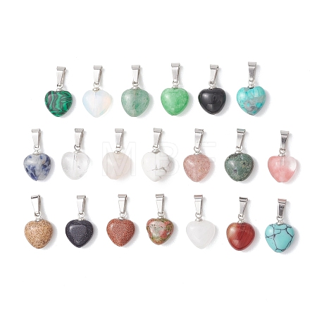 Natural & Synthetic Mixed Gemstone Heart Charms PALLOY-JF04955-02-1