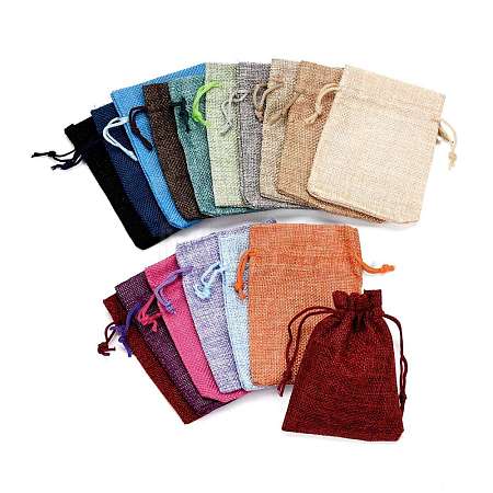 Polyester Imitation Burlap Packing Pouches Drawstring Bags X-ABAG-R005-9x12-M-1