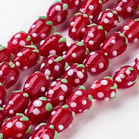 Handmade Lampwork 3D Strawberry Beads LAMP-R109A-15-1