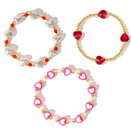 3Pcs 3 Styles Bohemian Styles Heart Theme Bracelets Set PJ3086-2-1