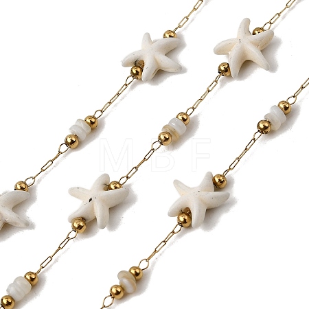 Handmade 304 Stainless Steel Synthetic Turquoise Starfish Link Chains CHS-L032-13G-03-1