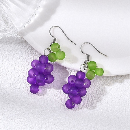 Grape 304 Stainless Steel Glass Dangle Earrings EJEW-JE06758-1