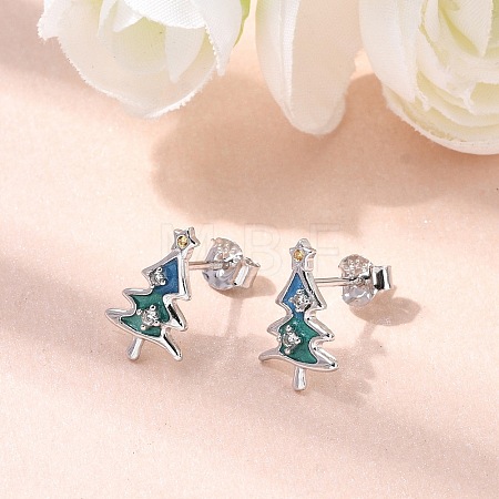 925 Sterling Silver Stud Earrings EJEW-D342-03P-1