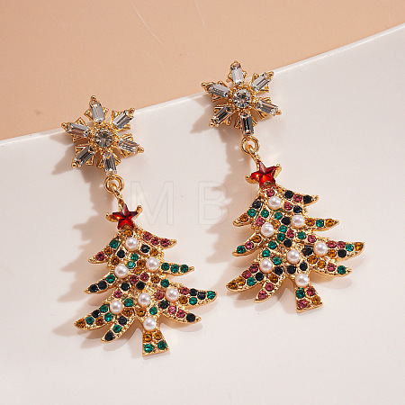 Christmas Tree with Snowflake Alloy Rhinestone Dangle Stud Earrings FS-WGD6521-03-1