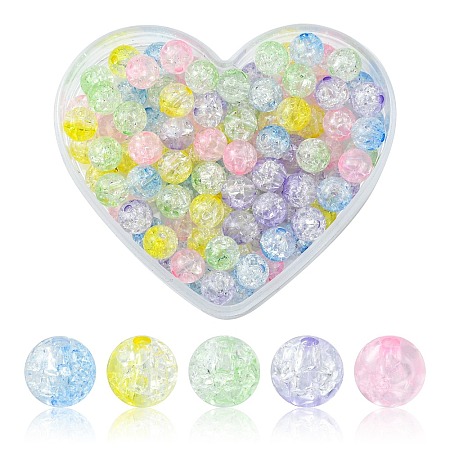100Pcs 5 Colors Transparent Crackle Acrylic Beads CACR-FS0001-02-1