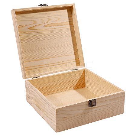 Square Pine Wood Packing Boxes with Metal Clasps CON-WH0089-186-1-1
