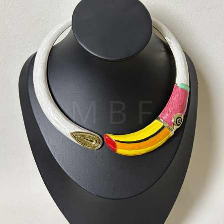 Alloy Enamel Bird Hinged Open Cuff Choker Necklaces WG849AB-02-1