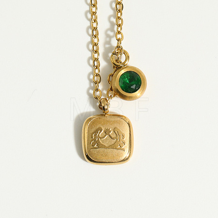 Stainless Steel Pace Green Cubic Zirconia Birthstone Zodiac Gemini Pendant Necklaces for Women ZA6688-1-1