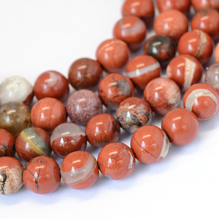 Natural Red Jasper Round Bead Strands X-G-E334-6mm-27-1