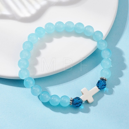 Round Spray Painted Imitation Jade Glass Beads Stretch Bracelets for Women BJEW-JB12881-01-1