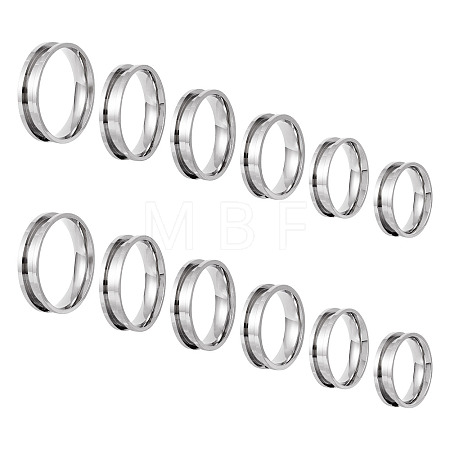 12Pcs 6 Size 201 Stainless Steel Grooved Finger Ring Settings RJEW-TA0001-05P-1