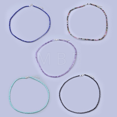 Natural & Synthetic Mixed Gemstone Beaded Necklaces NJEW-K114-B-AM-1
