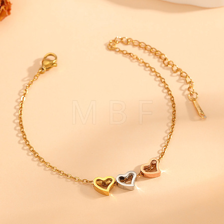 304 Stainless Steel Tri-Color Charm Bracelets for Women WG590E2-06-1